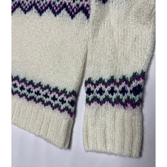 Talbots Fair Isle wool blend mockneck sweater ivory multicolor size small - Picture 8 of 14